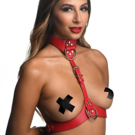 Female Chest Harnas - Rood-Strict - PleasureToys.nl