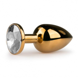 Goudkleurige metalen buttplug met transparante steen-Easytoys-Anal-Collection - PleasureToys.nl