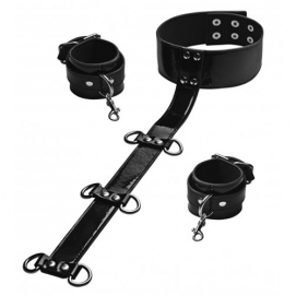 Leren Nek en Polsboeien - Zwart-Frisky - PleasureToys.nl