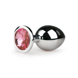 Metalen buttplug met roze kristal - zilverkleurig - Easytoys Anal Collection | PleasureToys.nl