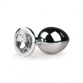 Metalen buttplug met transparante diamant - zilverkleurig-Easytoys-Anal-Collection - PleasureToys.nl