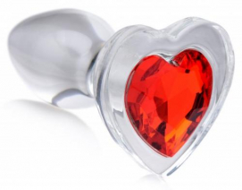 Red Heart Anaalplug Van Glas Met Steentje - Large-Booty-Sparks - PleasureToys.nl