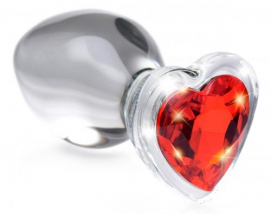 Red Heart Anaalplug Van Glas Met Steentje - Medium-Booty-Sparks - PleasureToys.nl