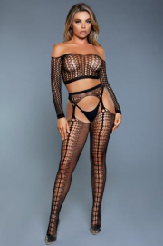 Run The World 2-delige Jarretel Set - Zwart-Be-Wicked - PleasureToys.nl