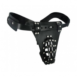 The Safety Net Leather Male Chastity Belt with Anal Plug Harness - Strict Leather | PleasureToys.nl