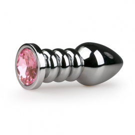Zilverkleurige buttplug met roze steen - Easytoys Anal Collection | PleasureToys.nl